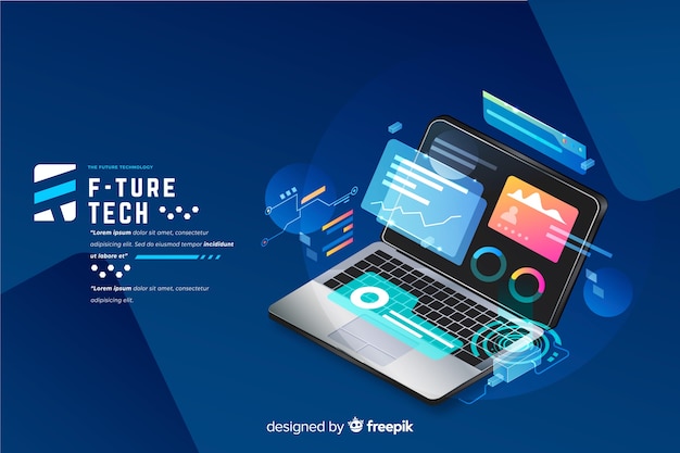 Free Vector gradient isometric laptop technology background