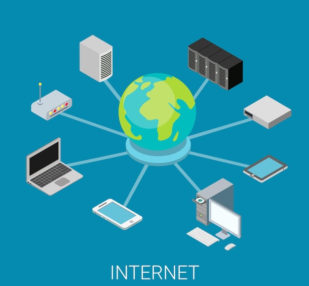 Free Vector flat isometric internet network concept