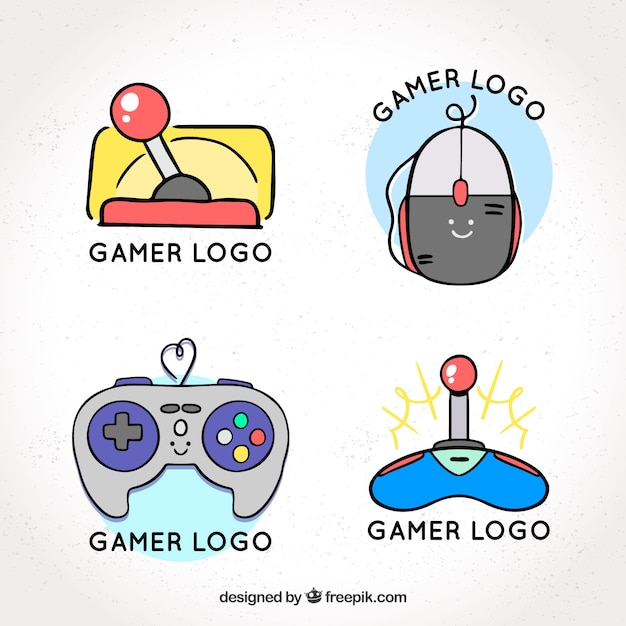 Free Vector hand drawn joystick logo collection with vintage style