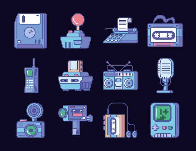 Free Vector icons set retro tech gadgets