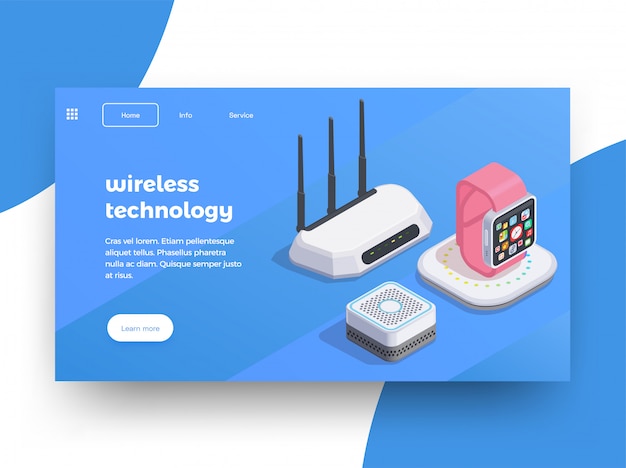 Free Vector modern devices isometric website page design background with images of smart watches wifi router with text  illustration