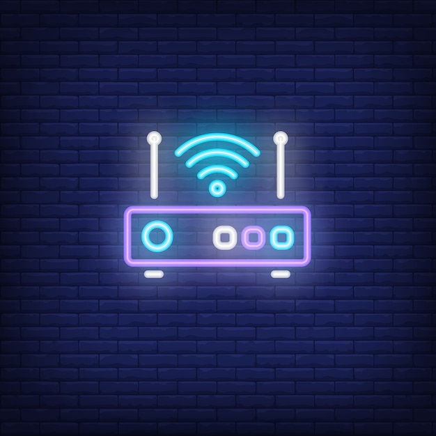 Free Vector router with signal symbol neon sign