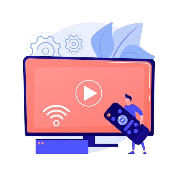 Remote control. Streaming media, home networking access idea. Integrated entertainment technology, internet television, show broadcasting. Vector isolated concept metaphor illustration