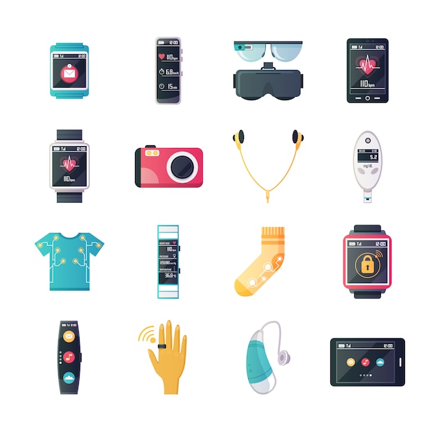 Free Vector wearable technology gadgets flat icons collection 