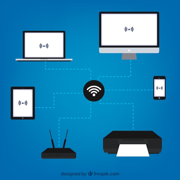 Free Vector wifi background with connected electronic devices