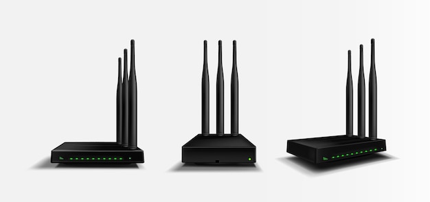 Free Vector wifi router front, angle and side view mockup