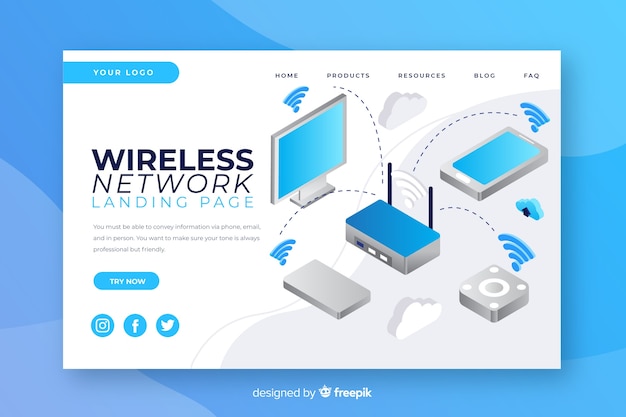 Free Vector wireless network landing page template