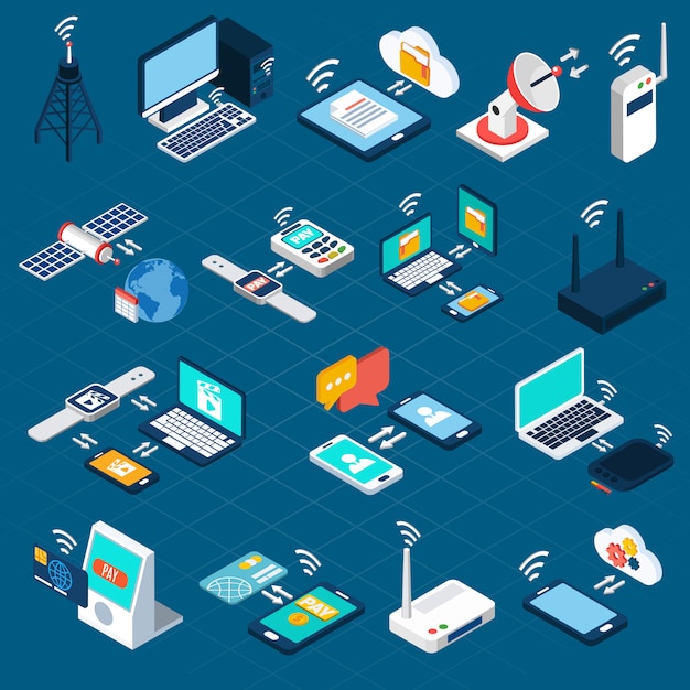 Free Vector wireless technologies isometric icons