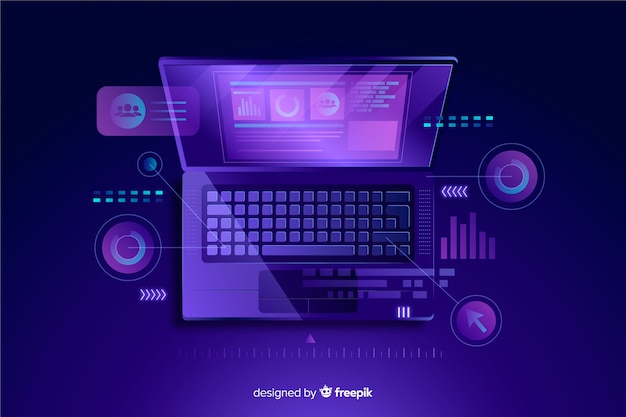 Free Vector top view dark laptop background template