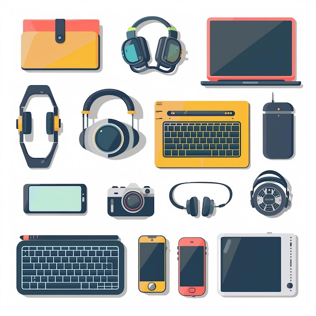 Vector a collection of electronic devices including headphones headphones and a laptop