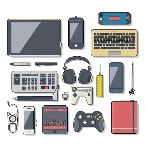 Vector a collection of electronic devices including a keyboard mouse and other electronic devices