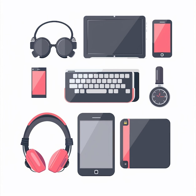 Vector a collection of electronic devices including a keyboard headphones and a keyboard