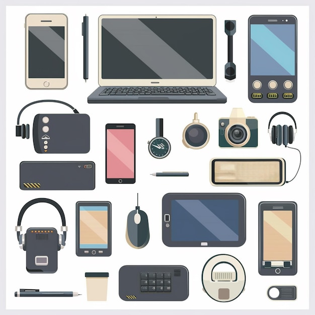 a collection of electronic devices including a laptop ipod and ipod