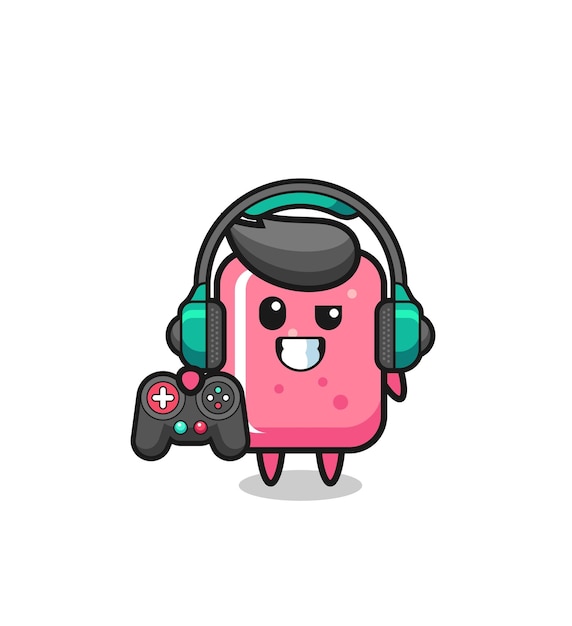 Vector bubble gum gamer mascot holding a game controller , cute design