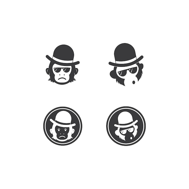 Geek logo design template with monkey in glasses Vector illustration