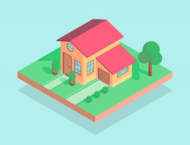 Isometric house with trees