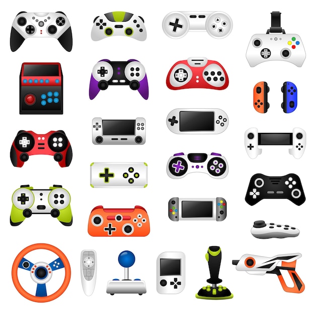 Vector joystick icons set cartoon vector. game workspace