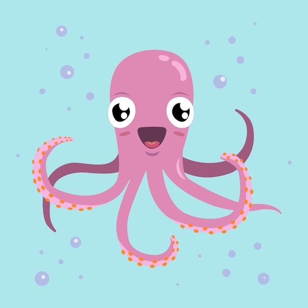 Red octopus cartoon character. 