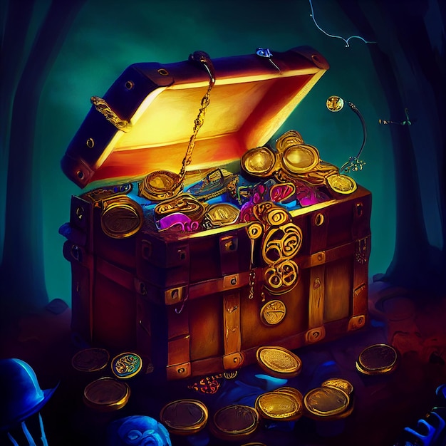 There is a chest full of gold coins and a chain generative ai