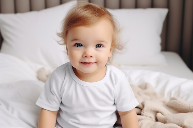 Baby showcasing a white shirt bodysuit mockup Generative Ai