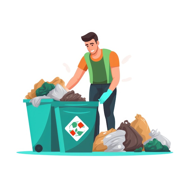 The boy cleaning the trash flat illustration AI generated Image