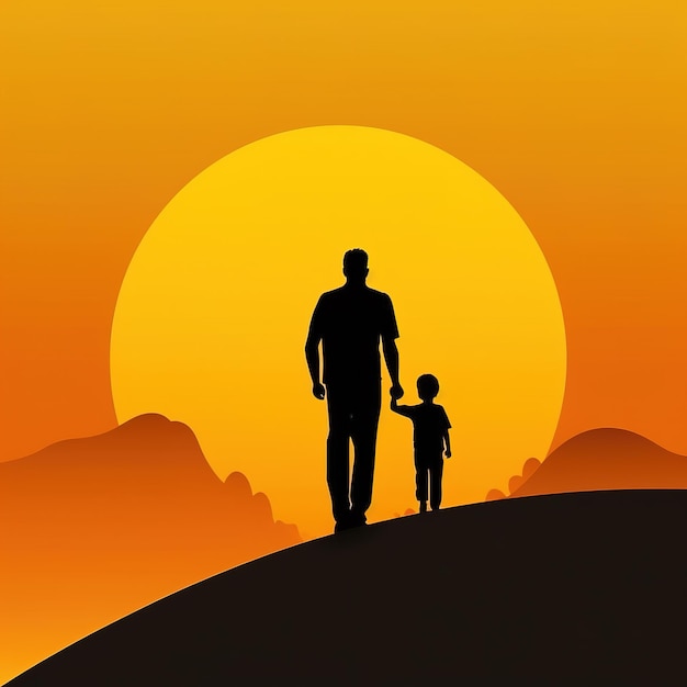 Colorful Father's Day illustration of kid holding father's hand with generative AI technology