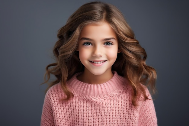 Gleeful Kid Girl with a Smile Set on a Grey Background