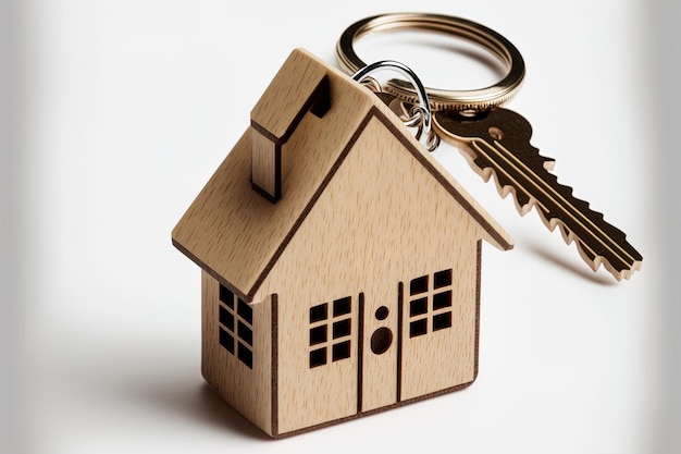 Home keys on a keychain in the form of a house isolated on a white background