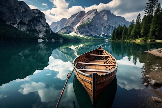 Lake Braies in a sweeping panoramic view