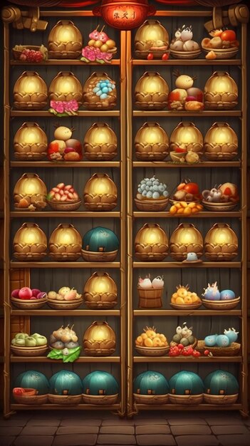 A large display case filled with lots of different types of food generative ai