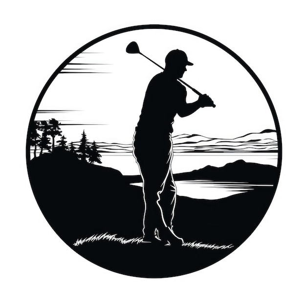 Silhouette of golf player hitting ball black and white outline AI generated Image