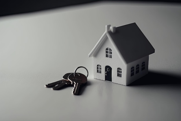 A small house and a set of keys on a table