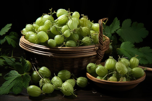 Sweet green gooseberries in basket