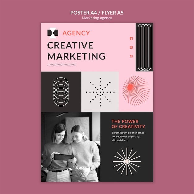 PSD flat design marketing agency poster template