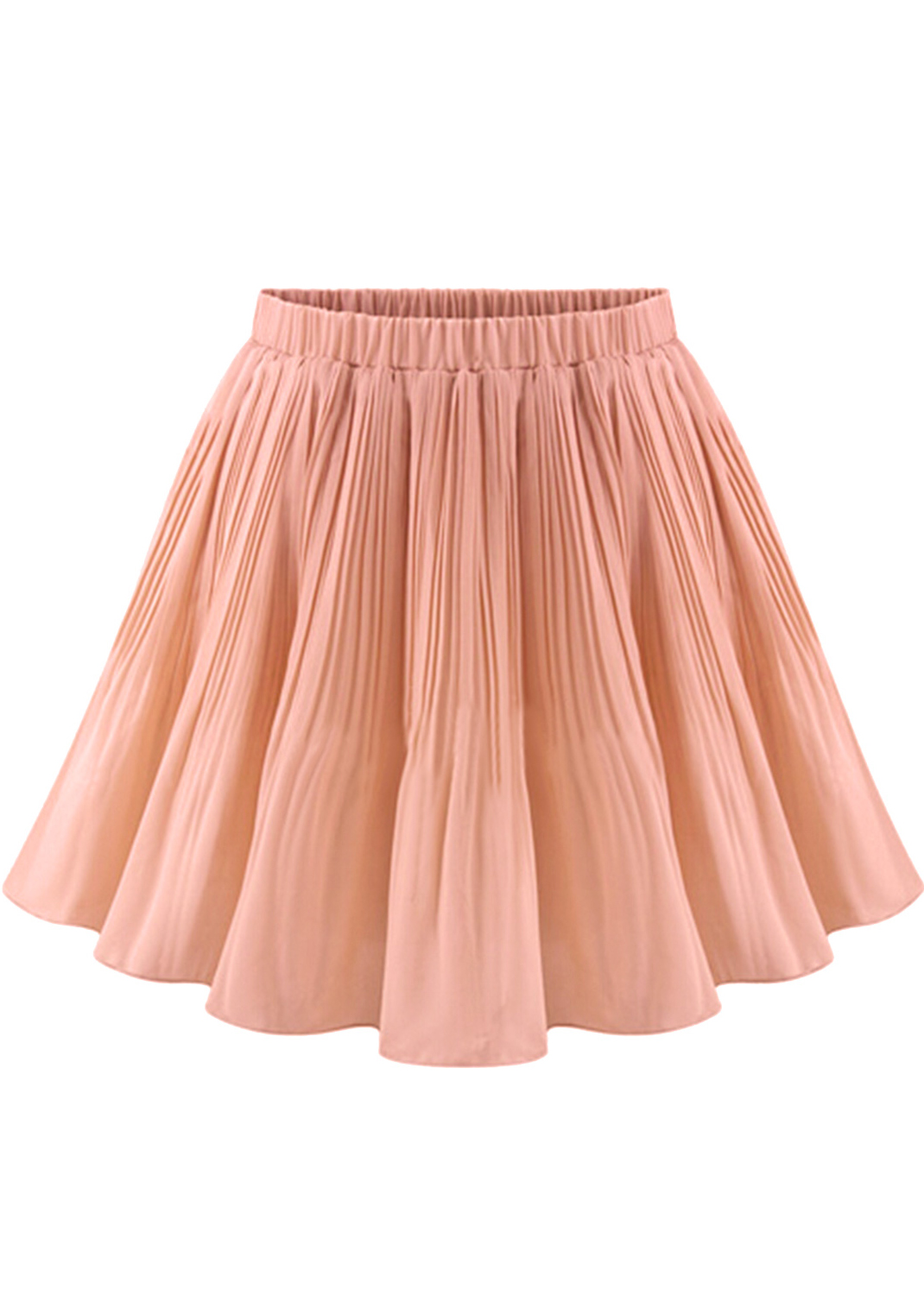 Pink Elastic Waist Pleated Chiffon Skirt -SheIn(Sheinside)