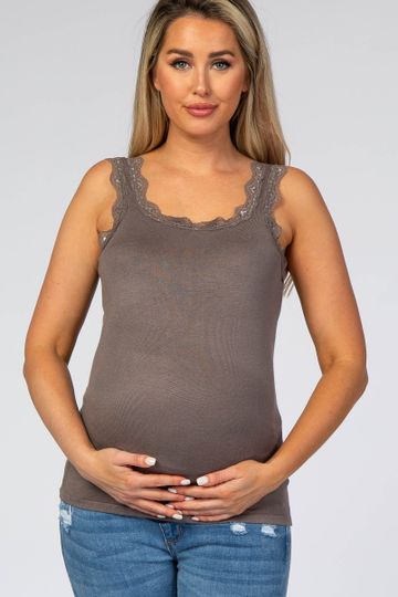 Mocha Knit Lace Trim Maternity Tank