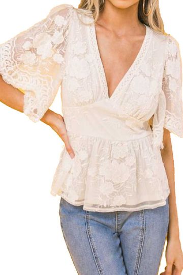 Flying Tomato Women's A.Calin Embroidered Lace Top - Cream