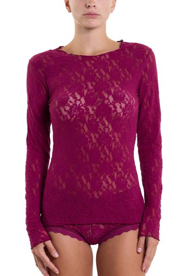 Signature Lace Long Sleeve Top Sugar Plum Red