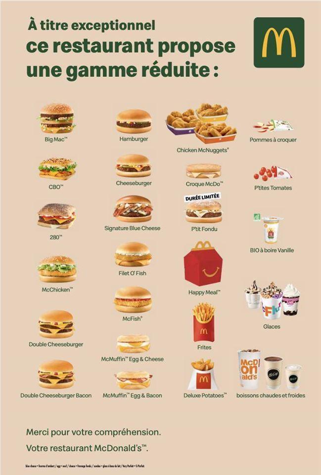 Menu at McDonald's fast food, Cognac, 95 Av. Victor Hugo