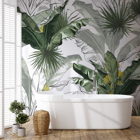 Charcoal Banana Leaf Wallpaper Wallpaper Mural