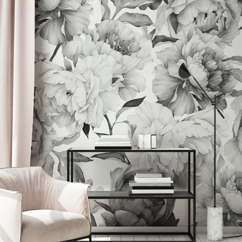 Dark Floral Charcoal Rose Flower Wallpaper Mural