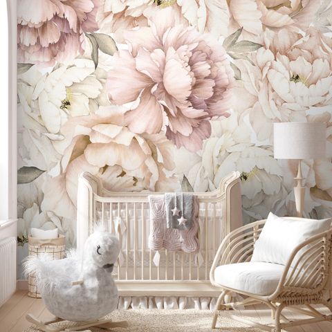 Nursery Pastel Peony Watercolor Floral For Girls Wallpaper Mural