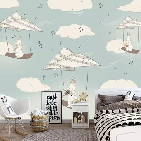 Kids Paper Plane and Animal Wallpaper Mural