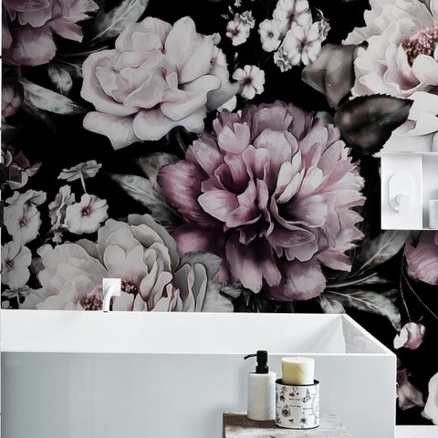 Vintage Dark Large Peony Flower Wallpaper Mural