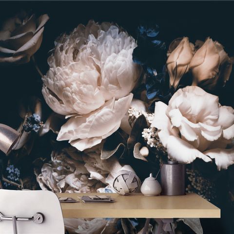 Dark Floral Peony Bouquet Wallpaper Mural