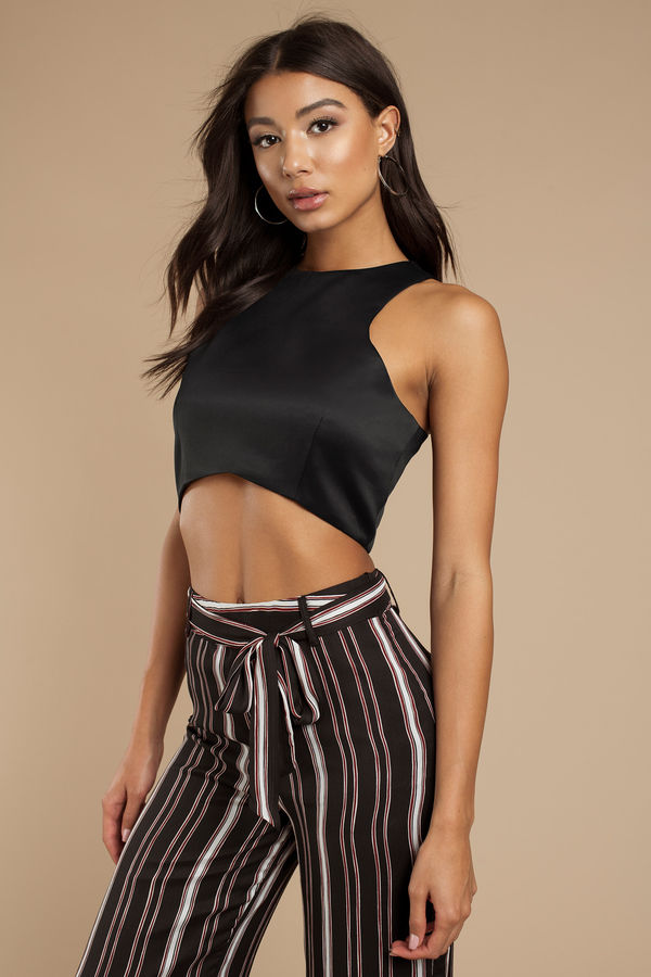 Horizon Racer Satin Crop Top - Black