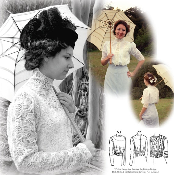 Edwardian Fashion, Clothing & Costumes 1900 – 1910s E-Pattern- 1900-1910s Blouse & Guimpe Pattern- SIZE PACK 1 $12.00 AT vintagedancer.com