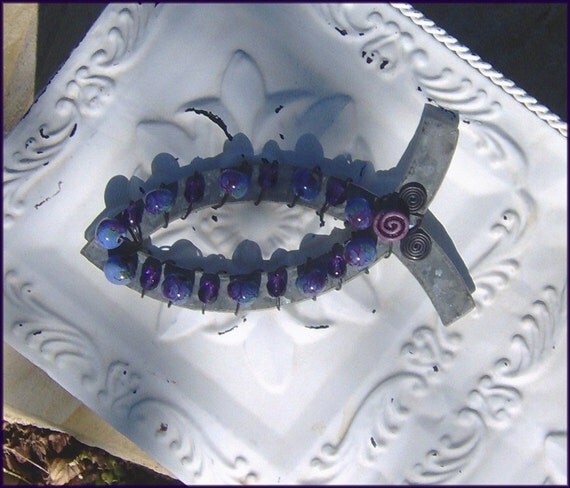 SALE / CLEARANCE / Ichthus Wall Art // Beaded by rustiqueart