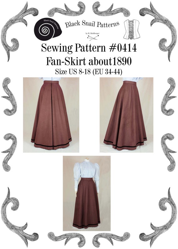 Edwardian Fashion, Clothing & Costumes 1900 – 1910s Edwardian Skirt (Fan-Skirt) worn about 1890 Sewing Pattern #0414 Size US 8-30 (EU 34-56) PDF Download $5.87 AT vintagedancer.com