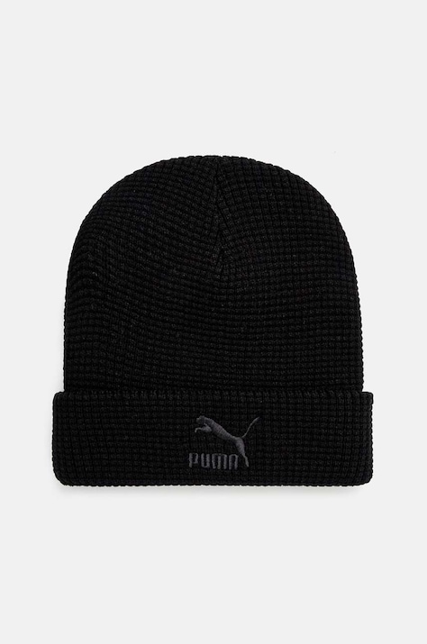 Puma beanie Classics Mid Fit Beanie black color thick knit 025677
